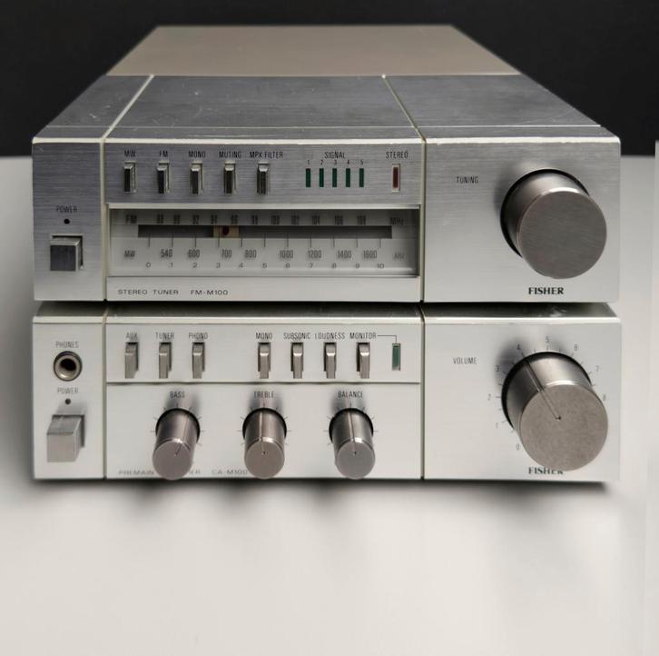 FISHER M 100 mini systeem en 2 B&W DM-302 Prism Speakers, Audio, Tv en Foto, Luidsprekers, Gebruikt, Front, Rear of Stereo speakers