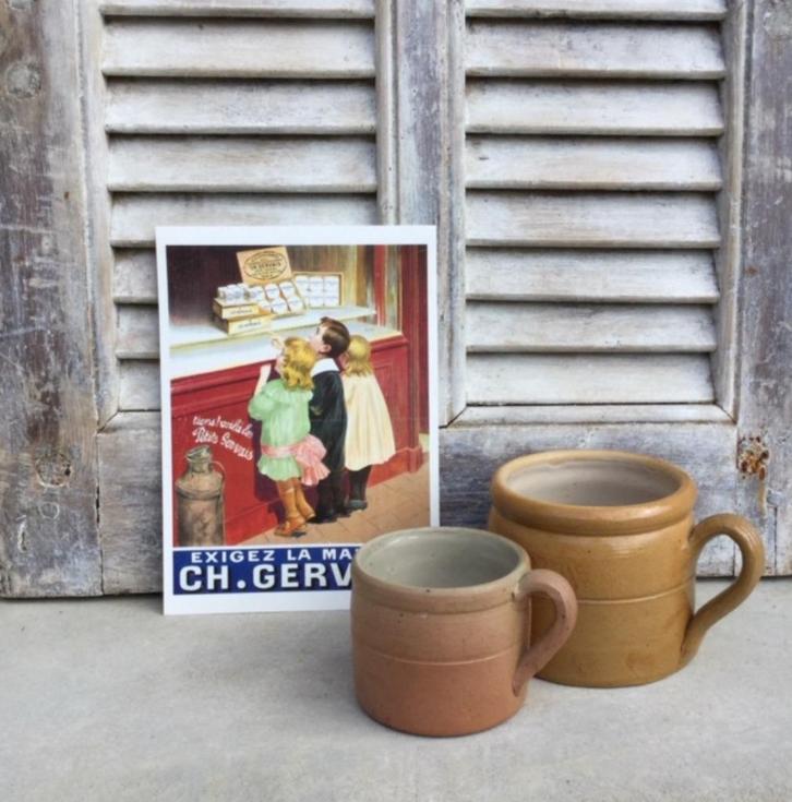 Set antieke Franse grès potten bruin / mosterd kleur, Antiek en Kunst, Antiek | Keukenbenodigdheden, Ophalen of Verzenden