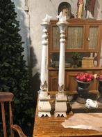 Twee antieke houten kaarsenkandelaren, Antiek en Kunst, Curiosa en Brocante, Ophalen