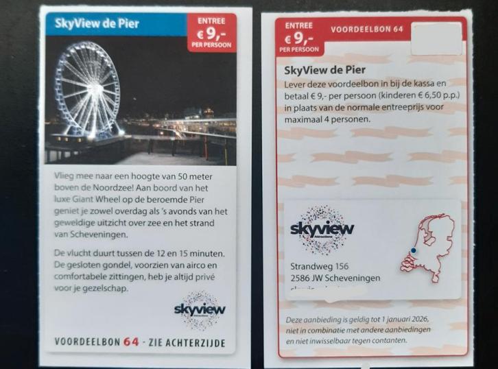 SkyView de Pier entree €9,- p.p, Tickets en Kaartjes, Kortingen en Cadeaubonnen, Drie personen of meer, Kortingsbon