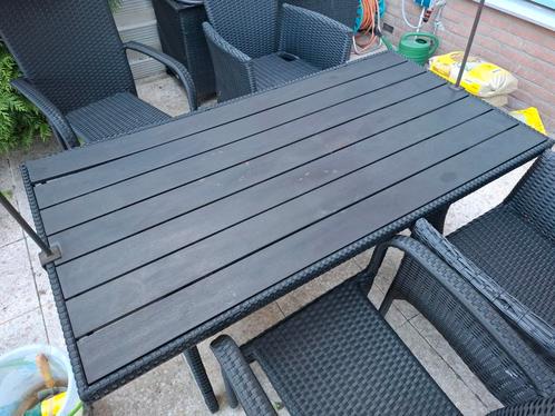 Zwarte tuinset 2x standenstoel 4x stapelstoel, Tuin en Terras, Tuinsets en Loungesets, Gebruikt, Tuinset, Wicker, 6 zitplaatsen