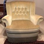 Vintage Midcentury bank fauteuil franjes velvet mohair groen, Ophalen, 75 tot 100 cm, Zo goed als nieuw, Stof