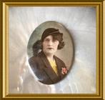 Oud zakspiegeltje, portret vrouw met hoed, Ophalen of Verzenden