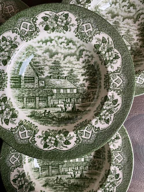 Vintage Engels servies groene diepe borden | set van 4, Antiek en Kunst, Antiek | Servies los, Ophalen of Verzenden