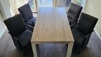 mooie ruime eettafel met 4 stoelen op wielen, Huis en Inrichting, Ophalen, Overige materialen, 50 tot 100 cm, Zo goed als nieuw