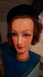 Paspop kop reclame decoratie etalage hoofd pruikenkop antiek, Ophalen of Verzenden