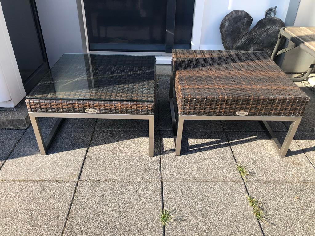 Tuinset tafel bijzettafel gevlochten tuintafel lacuco, Ophalen, Gebruikt, Vierkant, Wicker