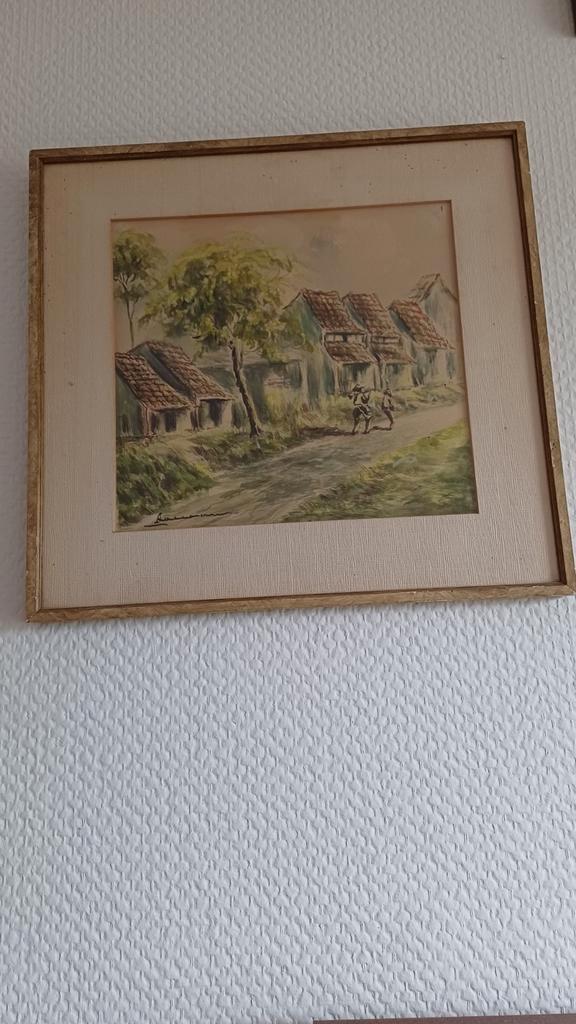 Schilderij Dorpsgezicht, Antiek en Kunst, Kunst | Schilderijen | Klassiek, Ophalen of Verzenden