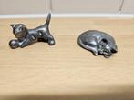 2 poesjes van tin, Tinnen poezensculpture, Ophalen of Verzenden, Zo goed als nieuw, Dier