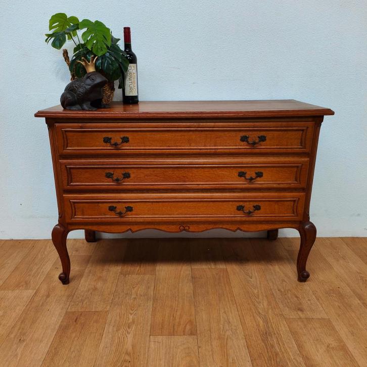 Vintage houten Queen Ann ladekastje dressoir ladekast 008, Huis en Inrichting, Kasten | Ladekasten, Gebruikt, Minder dan 100 cm