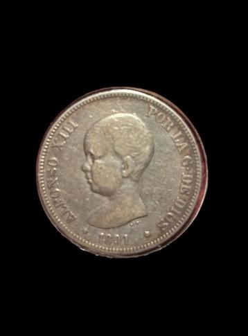 Zilveren munt - 5 pesetas 1891 beschikbaar voor biedingen