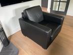 Fauteuil, stoel, zwart leder, 2 stuks, Ophalen, Gebruikt, Minder dan 75 cm, Leer