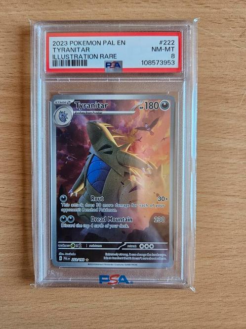 Pokémon Paldea Evolved Tyranitar PSA 8, Hobby en Vrije tijd, Verzamelkaartspellen | Pokémon, Nieuw, Losse kaart, Ophalen of Verzenden