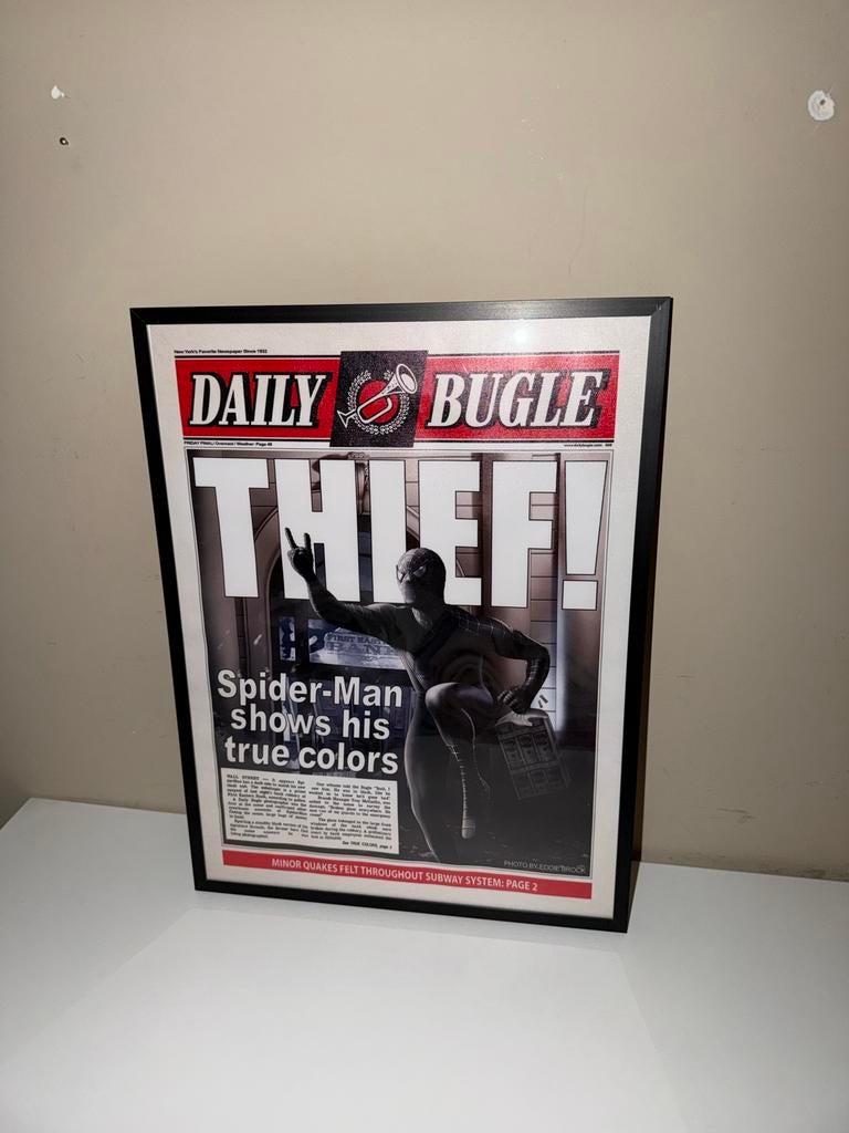 Spiderman Daily Bugle Kunst Ingelijst, Ophalen, Zo goed als nieuw, Minder dan 50 cm, Foto of Poster