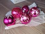 6 Mooie Antiek Vintage Kerstballen Kerstman Glas Roze Pink, Gebruikt, Verzenden