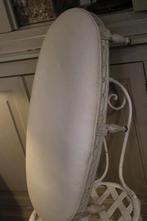 Antiek frans tabouret stool footstool creme linnen hout, Ophalen