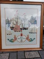 Sail Amsterdam boot schip borduurwerk in lijst, Handborduren, Ophalen of Verzenden, Zo goed als nieuw