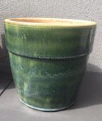 Vintage unieke jaren ‘60 terracotta groen glazuur bloempot, Tuin en Terras, Rond, Zo goed als nieuw, Minder dan 25 cm, Terracotta