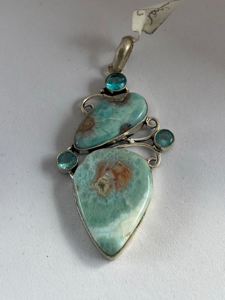 Larimar & Topaas Edelsteen Hanger, Sieraden, Tassen en Uiterlijk, Kettinghangers, Nieuw, Steen of Mineraal, Blauw, Overige voorstellingen