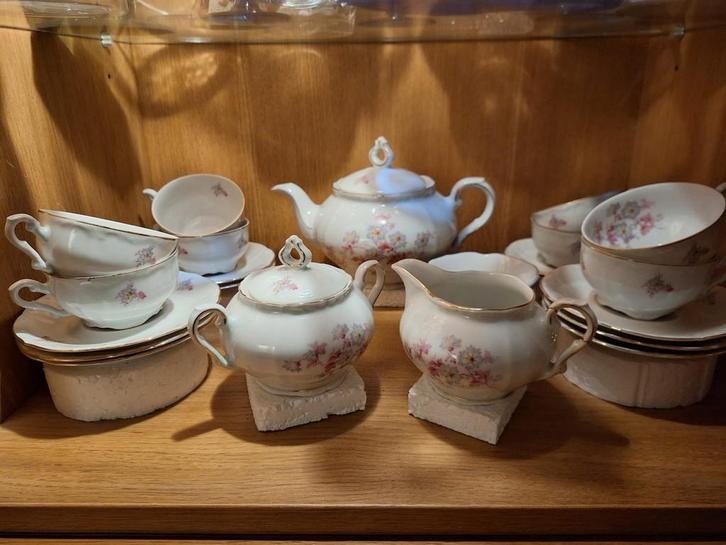 Compleet Spenzo Theeservies met Bloemen, Antiek en Kunst, Antiek | Servies compleet, Ophalen of Verzenden