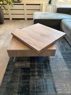 Houten salontafel met draaiend blad en opbergruimte, Ophalen, 50 tot 100 cm, Vierkant, 50 tot 100 cm