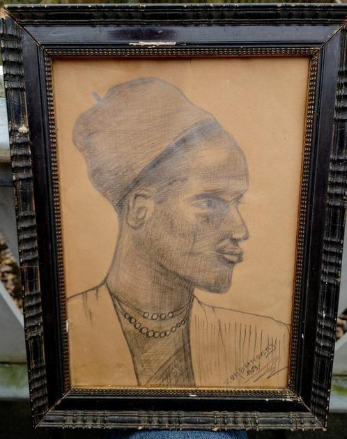 Portret van een Arabier, T Urbanovsky 1953 houtkool tekening, Antiek en Kunst, Kunst | Schilderijen | Klassiek, Ophalen of Verzenden