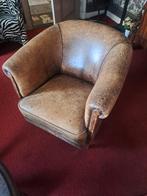 Antieke leren stoel, Huis en Inrichting, Fauteuils, Ophalen, Gebruikt, 75 tot 100 cm, 50 tot 75 cm