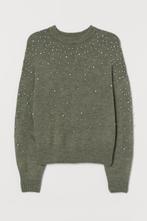 H&M gebreide trui met kralen kakigroen wolmix maat S, Kleding | Dames, Truien en Vesten, H&M, Nieuw, Ophalen of Verzenden, Maat 36 (S)