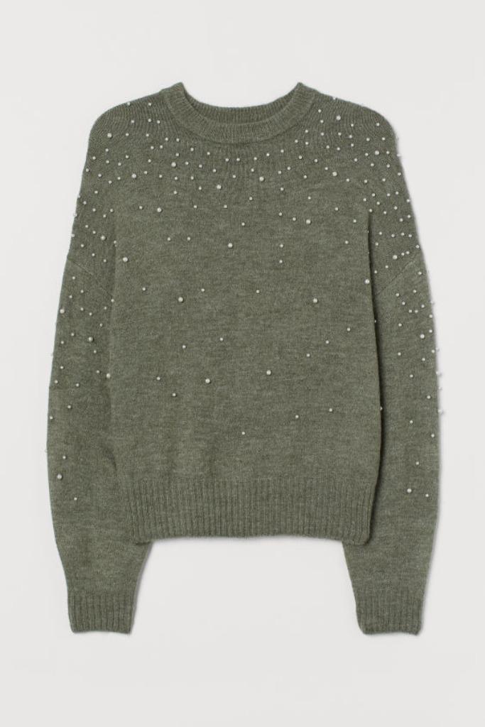 H&M gebreide trui met kralen kakigroen wolmix maat S, Kleding | Dames, Truien en Vesten, Nieuw, Maat 36 (S), Groen, Ophalen of Verzenden