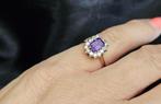 Gouden Vintage ring edelsteen amethist en zirkonia.2025/363., ., Paars, Ophalen of Verzenden, .