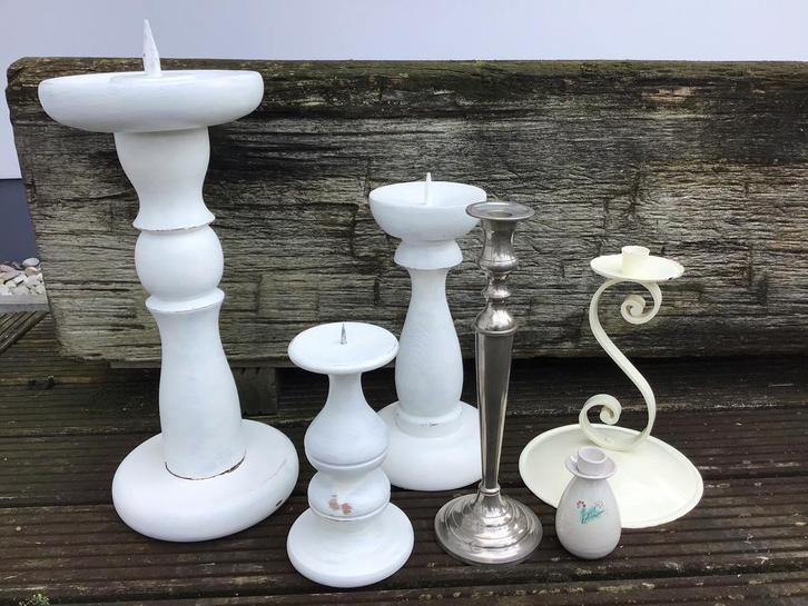 6 kandelaars - hout - smeedijzer - metaal - aardewerk, Huis en Inrichting, Woonaccessoires | Kandelaars en Kaarsen, Zo goed als nieuw