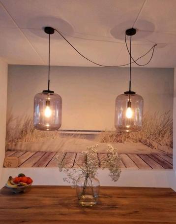 Set van 2 hanglampen gerookt glas