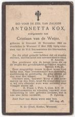 Antonetta Kox 1844 Steensel + 1920 Woensel, 75 jaar, Verzamelen, Verzenden, Bidprentje