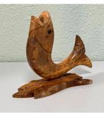 Vintage rustiek Handgesneden hout beeld van vis op standaard, Ophalen of Verzenden