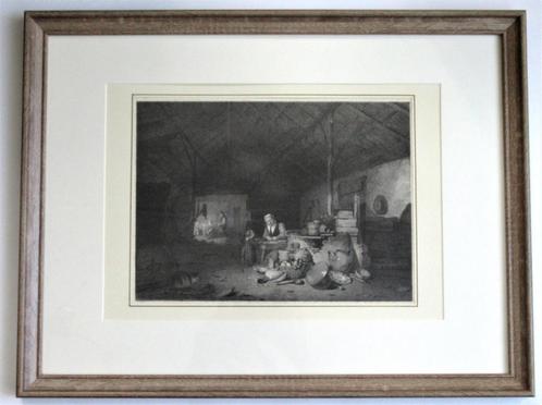 Antieke ets ‘Het boerenleven’ van A.C. Cramer, 1867., Antiek en Kunst, Kunst | Etsen en Gravures, Ophalen of Verzenden