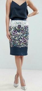 Ted Baker kleurrijke rok blauw tinten viooltjesprint Ted3=38, Kleding | Dames, Maat 38/40 (M), Zo goed als nieuw, Ted Baker, Onder de knie