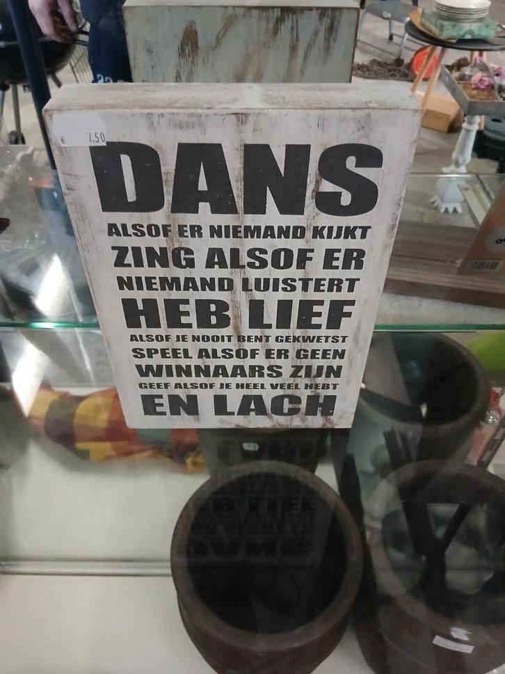 Decoratief Houten Bord - Dans, Zing, Lach, Huis en Inrichting, Woonaccessoires | Tekstborden en Spreuken, Zo goed als nieuw, Ophalen