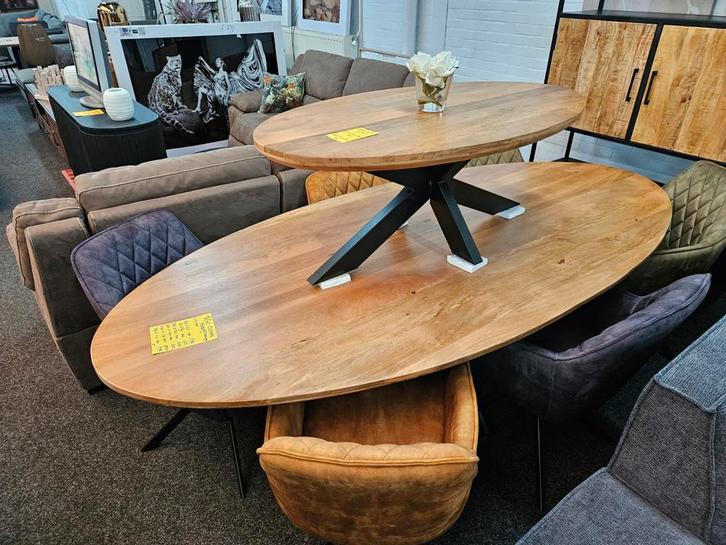 Eettafel Ovaal massief Mango verjongde rand NIEUW, Huis en Inrichting, Tafels | Eettafels, Nieuw, 200 cm of meer, Ovaal, Overige houtsoorten