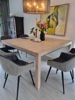 Eetkamertafel blank eiken wit geolied met rvs detail, Ophalen, Gebruikt, 150 tot 200 cm, 150 tot 200 cm