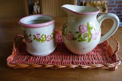 roze wit groene vintage bloesem pot en Kan - nostalgie, Huis en Inrichting, Woonaccessoires | Overige, Ophalen of Verzenden