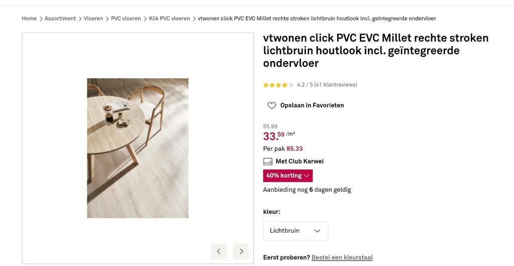 VT Wonen Klik PVC Vloer - 2.5 Pak Nieuw in Verpakking, Kunststof, 50 tot 150 cm, Nieuw, Ophalen of Verzenden