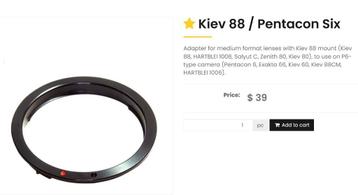 Adapter for medium format lenses with Kiev 88 mount beschikbaar voor biedingen