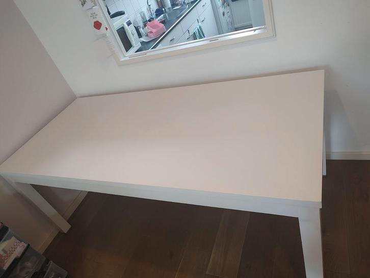 Eettafel met 6 leren stoelen, Huis en Inrichting, Tafels | Eettafels, Gebruikt, 50 tot 100 cm, 200 cm of meer, Vijf personen of meer