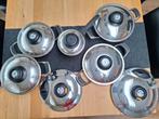 AMC Pannenset, 7 delig, incl deksels en 2 secuquick deksels, Ophalen, Zo goed als nieuw, Rvs, Pannenset