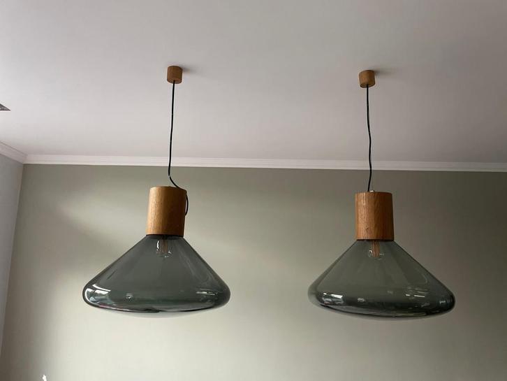 Brokis Muffins Wood 03B hanglamp Large Eiken Smoke Glas, Huis en Inrichting, Lampen | Hanglampen, Zo goed als nieuw, Minder dan 50 cm