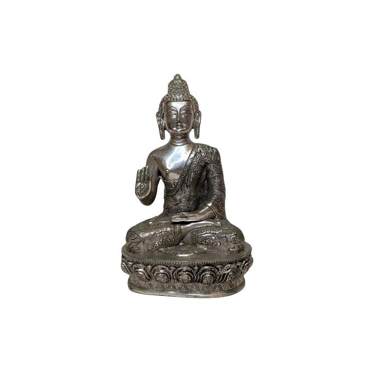 Boeddhabeeld Nepal – Zilverkleurig, 28 cm, Handgemaakt, Huis en Inrichting, Woonaccessoires | Boeddhabeelden, Gebruikt, Ophalen of Verzenden