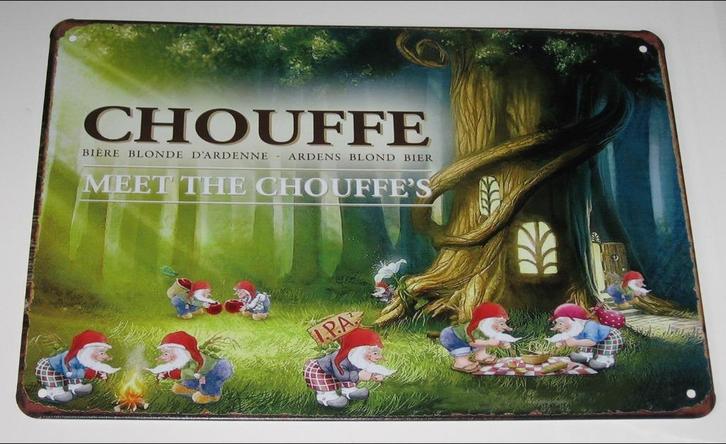 LA CHOUFFE BIER : Metalen Bord La Chouffe Meet The Chouffe's, Verzamelen, Biermerken, Nieuw, Reclamebord, Plaat of Schild, Overige merken
