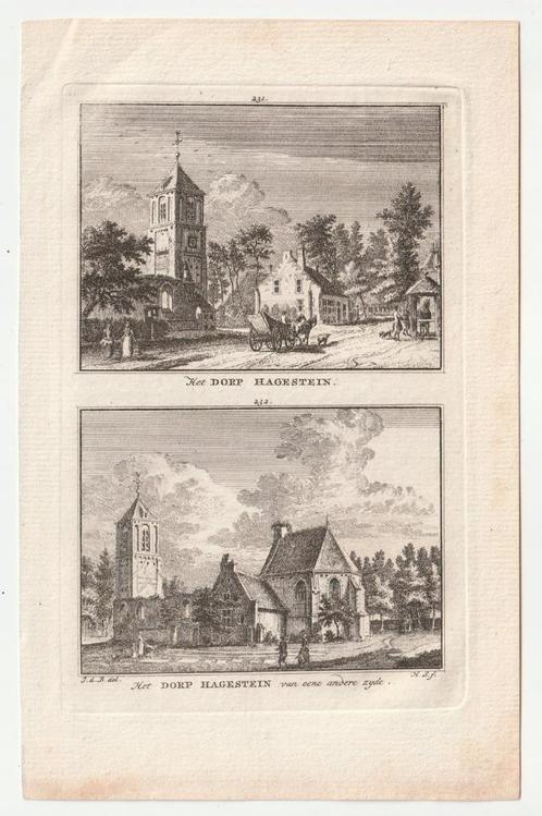 Het dorp Hagestein oude gravure Spilman ca. 1750, Antiek en Kunst, Kunst | Etsen en Gravures, Verzenden