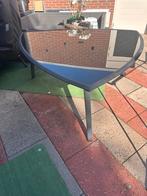 Glazen tuintafel 3 hoek voor 6 personen maat b168 x70 h, Gebruikt, Driehoek, 150 tot 200 cm, Ophalen of Verzenden