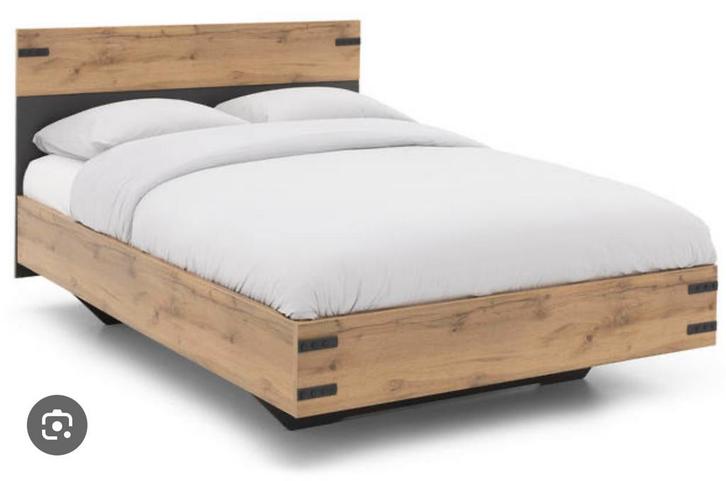 Stijlvol houten bed industrieel, Huis en Inrichting, Slaapkamer | Bedden, Zo goed als nieuw, Tweepersoons, 140 cm, 200 cm, Hout